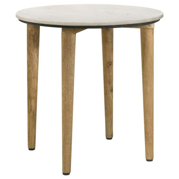 Aldis - Round Marble Top Side End Table - White And Natural on Sale