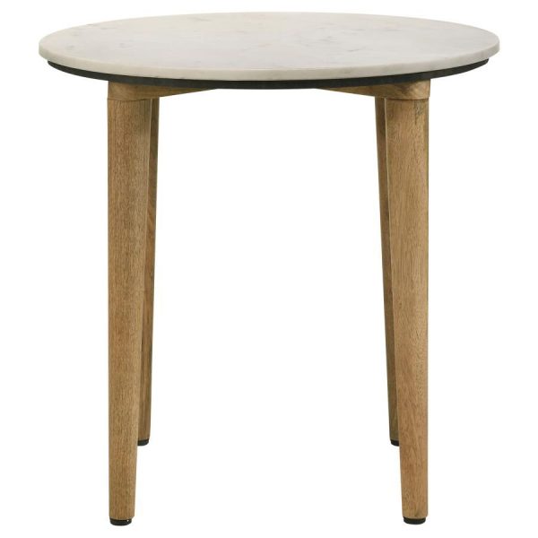 Aldis - Round Marble Top Side End Table - White And Natural on Sale