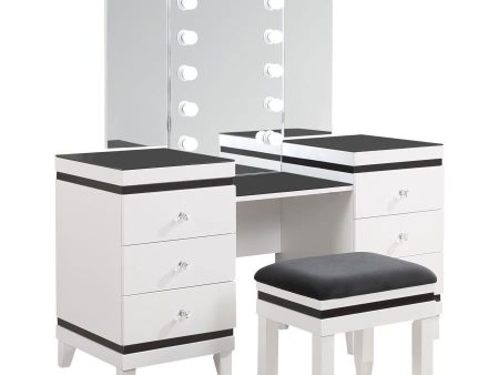 Talei - 6-Drawer Vanity Set With Lighting - Black And White Fashion