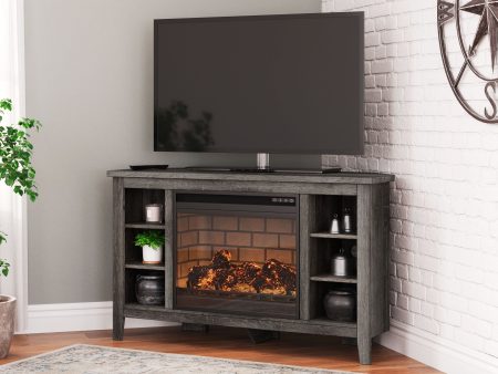 Arlenbry - Gray - Corner TV Stand With Faux Firebrick Fireplace Insert Online now