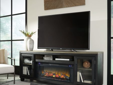 Foyland - Black   Brown - 83  TV Stand With Electric Infrared Fireplace Insert Online now