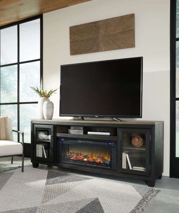 Foyland - Black   Brown - 83  TV Stand With Electric Infrared Fireplace Insert Online now