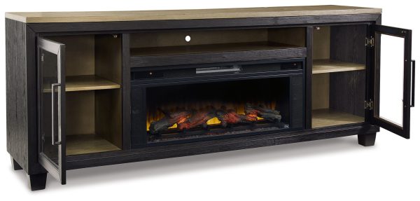 Foyland - Black   Brown - 83  TV Stand With Electric Infrared Fireplace Insert Online now