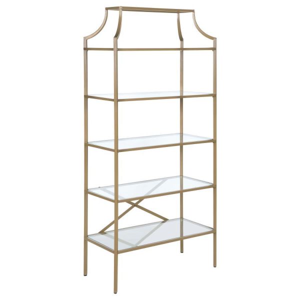 Serena - 5-Shelf Glass Bookshelf - Gold For Discount