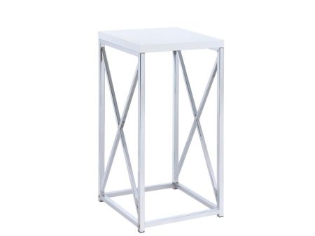 Edmund - Square Accent Side Table - White High Gloss And Chrome Discount