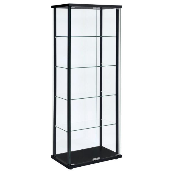 Delphinium - 5-Shelf Clear Glass Curio Display Cabinet - Black For Sale