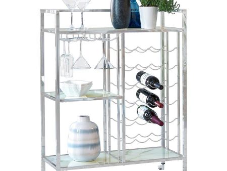 Derion - 3-Tier Rectangular Glass Shelf Metal Bar Cart - Chrome Cheap