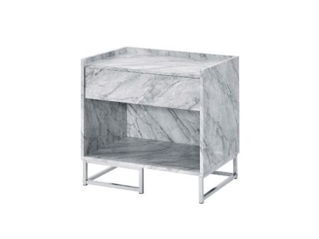 Azrael - Accent Table - White Printed Faux Marble & Chrome Finish Sale