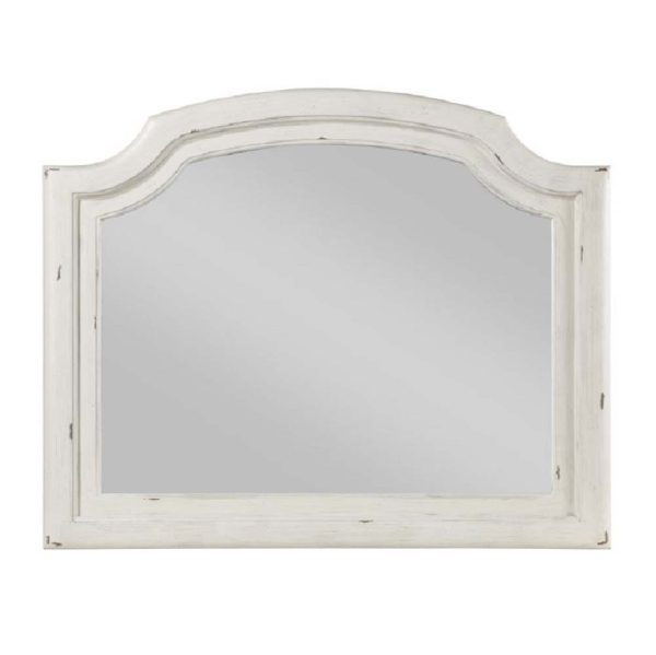 Jaqueline - Mirror - Light Gray Linen & Antique White Finish For Sale