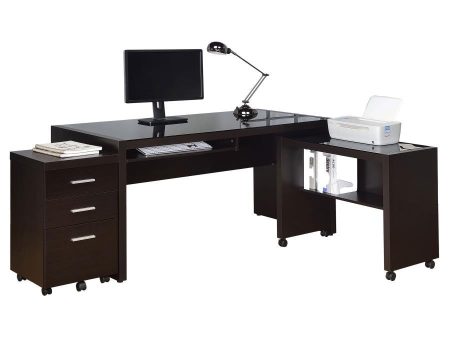 Skeena - 3 Piece Home Office Computer Desk Set - Cappuccino Online Hot Sale