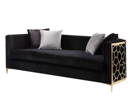 Fergal - Sofa - Black Velvet & Gold Finish on Sale