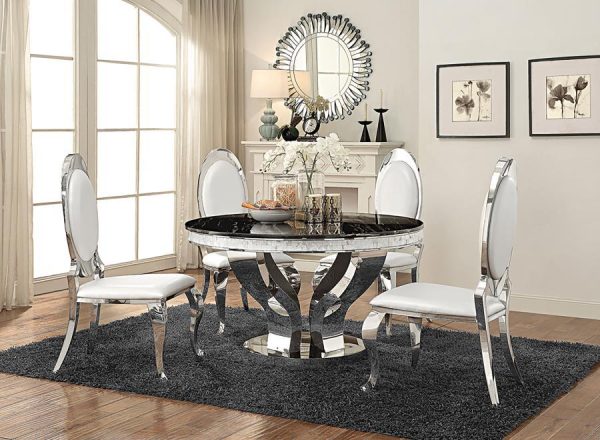 Anchorage - 5 Piece Round Stainless Steel Dining Set - Chrome Online Sale