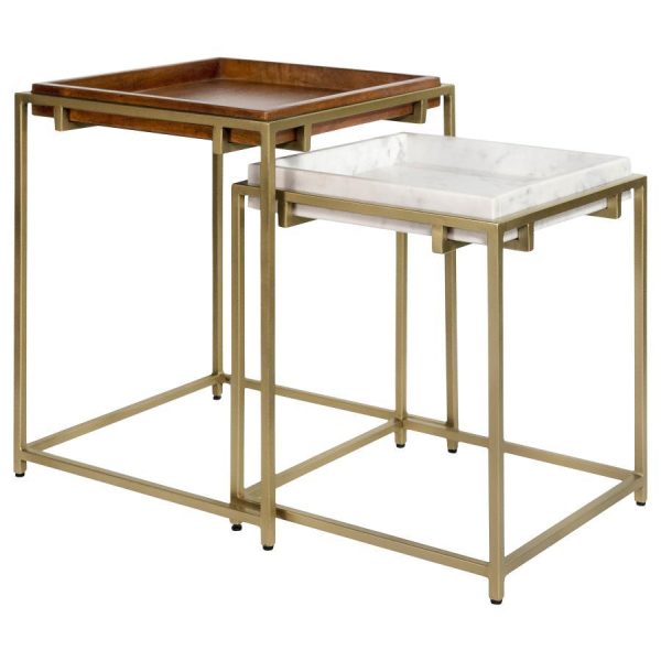 Bolden - 2 Piece Wood And Marble Top Nesting Table Set - Gold For Cheap