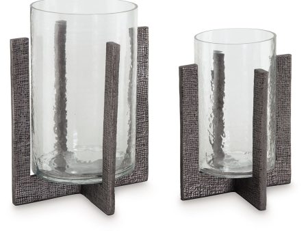 Garekton - Clear   Pewter Finish - Candle Holder Set (Set of 2) Online Sale