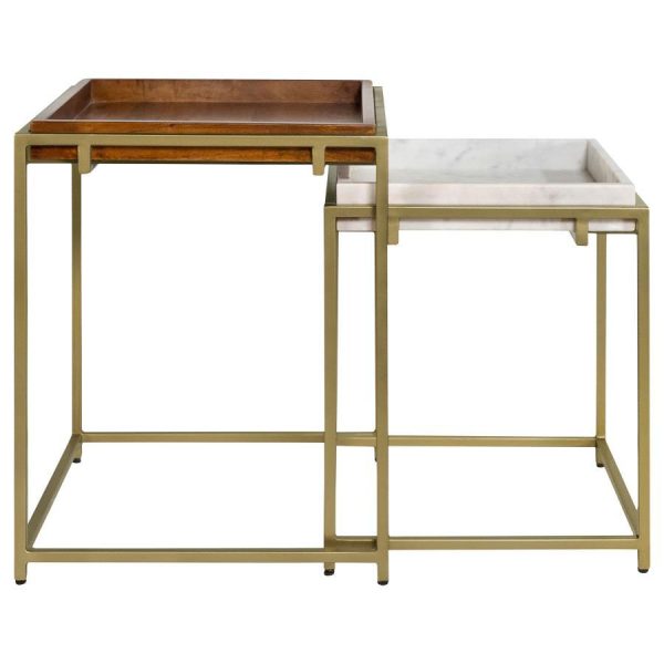 Bolden - 2 Piece Wood And Marble Top Nesting Table Set - Gold For Cheap