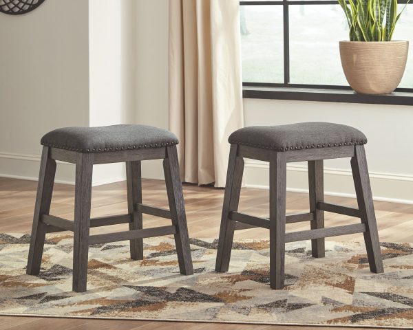 Caitbrook - Gray - Upholstered Stool (Set of 2) on Sale