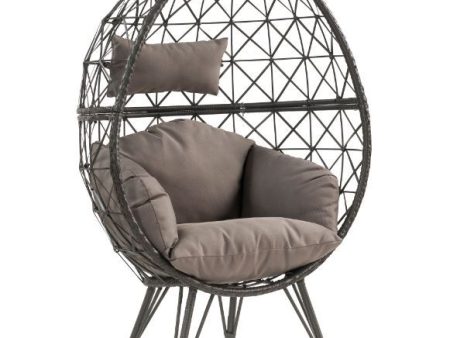 Aeven - Patio Lounge Chair - Light Gray Fabric & Black Wicker Discount