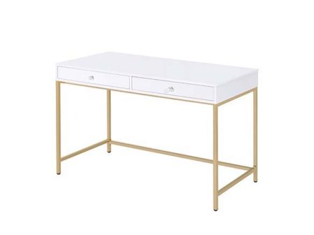 Ottey - Vanity Desk - White High Gloss & Gold Finish Online now