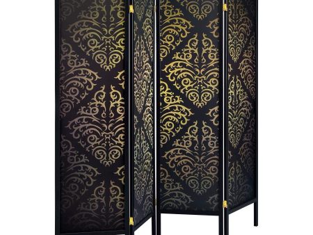 Haidera - 4-Panel Room Divider Folding Screen - Black Damask on Sale