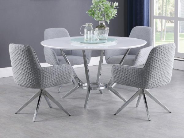 Abby - 5 Piece Round Dining Table Set - White High Gloss Online now