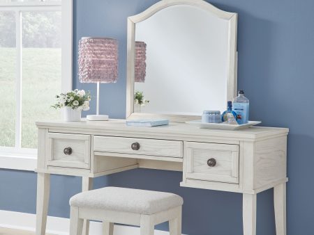 Robbinsdale - Antique White - Mirrored Vanity With Stool Sale