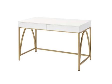 Lightmane - Vanity Desk - White High Gloss & Gold Finish For Sale