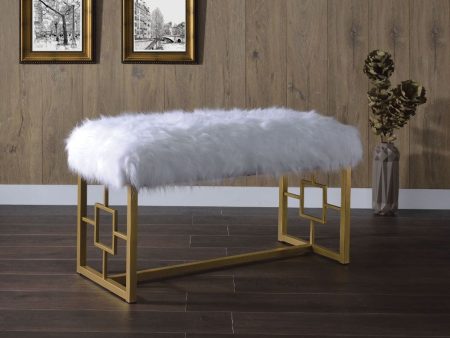 Bagley II - Bench - White Faux Fur & Gold - 21  Online now