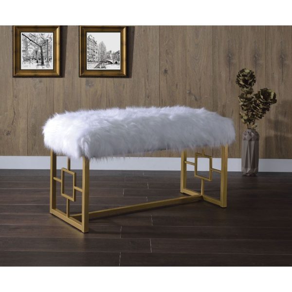 Bagley II - Bench - White Faux Fur & Gold - 21  Online now