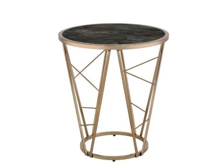 Cicatrix - End Table - Faux Black Marble Glass & Champagne Finish For Sale