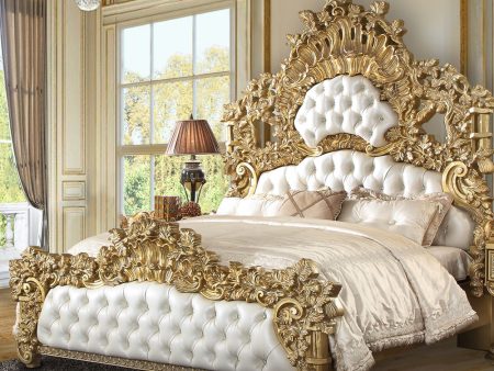 Bernadette - Eastern King Bed - White PU & Gold Finish For Sale