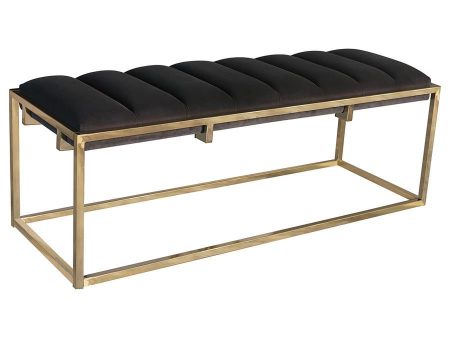 Lorena - Velvet Upholstered Bench - Dark Gray And Gold Online