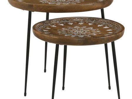 Nuala - 2 Piece Round Mango Wood Nesting Tables - Honey Fashion