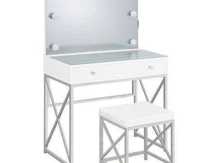 Eliza - Vanity Set With Lighting & Stool - White And Chrome For Cheap