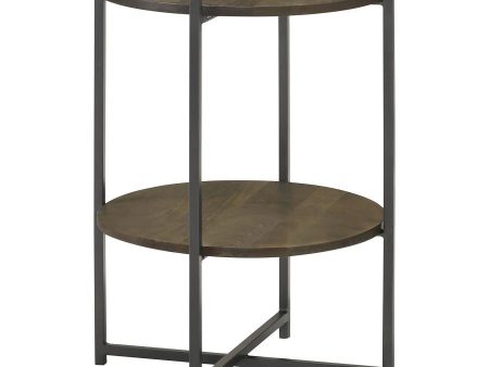 Axel - Round Accent Table With Open Shelf - Natural And Gunmetal Hot on Sale