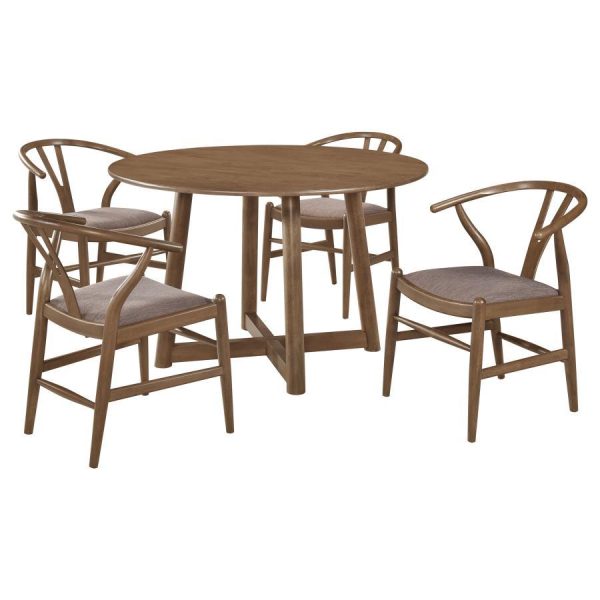 Dinah - 5 Piece Round Solid Wood Dining Set - Walnut Online Hot Sale