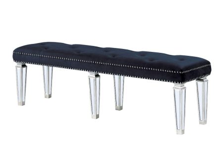 Acme - Bench - Black Velvet & Mirrored Supply