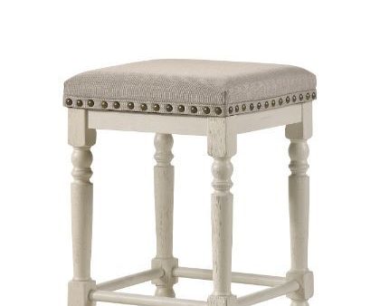 Tasnim - Stool (Set of 2) - Tan Fabric & Antique White Finish Hot on Sale