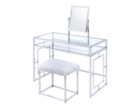 Carenze II - Vanity Desk - White Faux Fur & Chrome Cheap