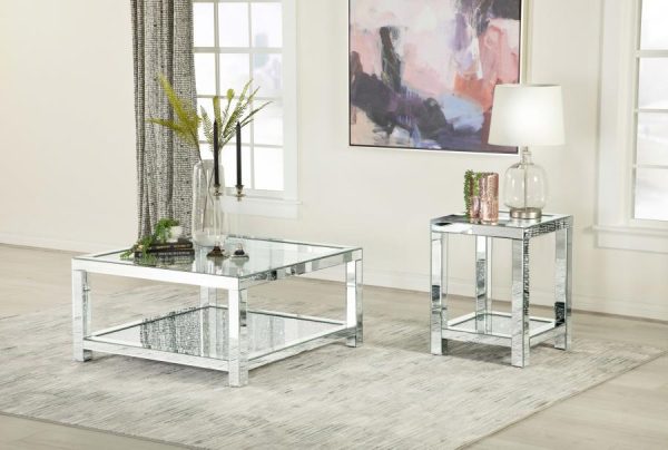 Valentina - 1-Shelf Square Glass Top Side End Table - Silver Online Sale