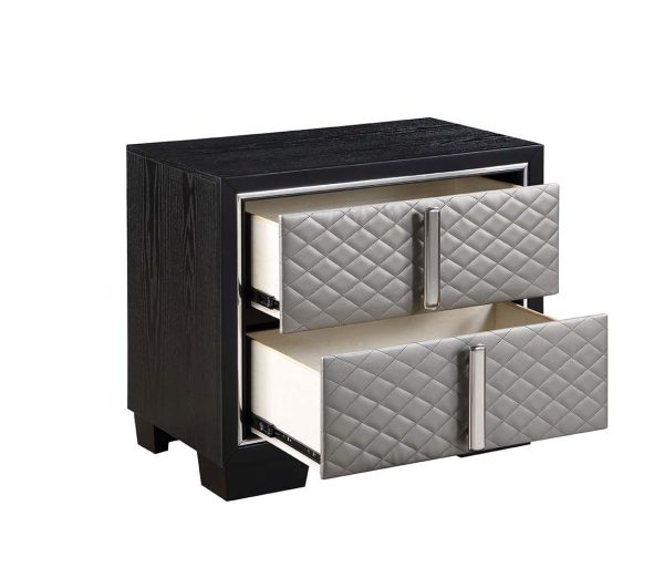 Nicola - Nightstand - Silver PU & Black Finish Supply