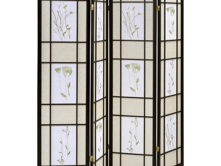 Catabella - 4-Panel Room Divider Folding Shoji Screen Floral - Black Fashion