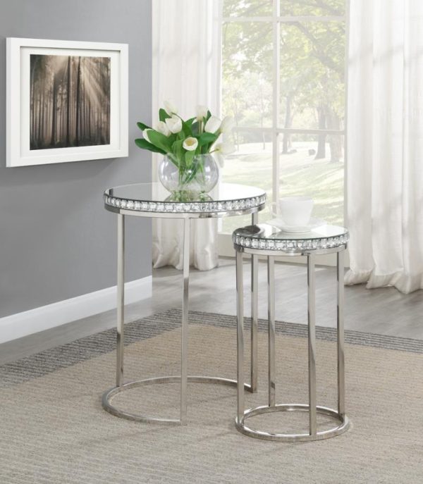 Addison - 2-Piece Round Mirror Top Nesting Tables - Silver Discount