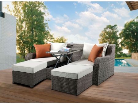 Salena - Patio Sofa & Ottoman - Beige Fabric & Gray Wicker - 30  For Discount