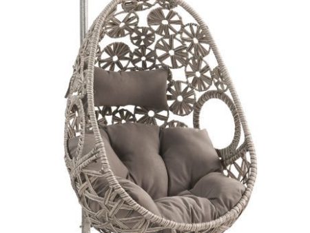 Sigar - Patio Swing Chair - Light Gray Fabric & Wicker Online