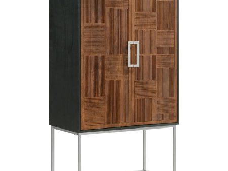 Borman - 2 Door Home Bar Cabinet Wine Storage - Walnut And Black Supply