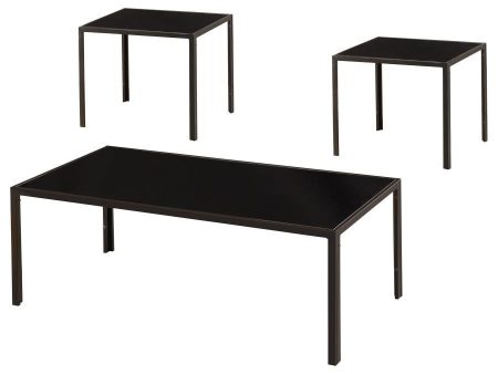 Brock - Rectangular Glass Top Coffee Table Set - Black For Sale