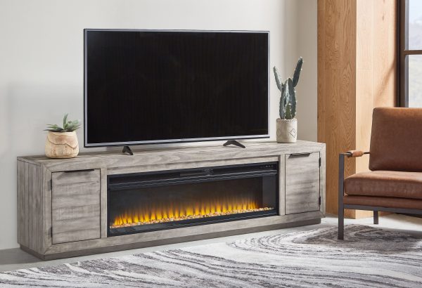 Naydell - Gray - 92  TV Stand with Wide Fireplace Insert Fashion