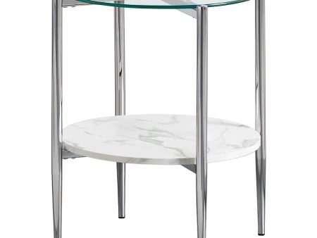 Cadee - Round Glass Top End Table - White And Chrome Cheap