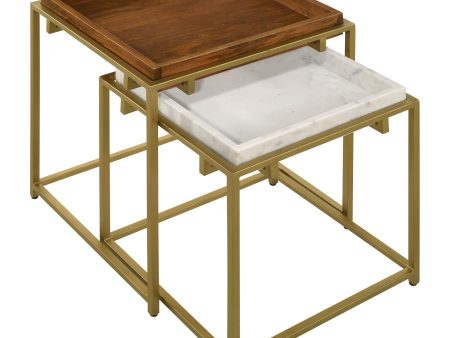 Bolden - 2 Piece Wood And Marble Top Nesting Table Set - Gold For Cheap