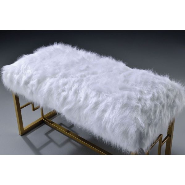 Bagley II - Bench - White Faux Fur & Gold - 21  Online now